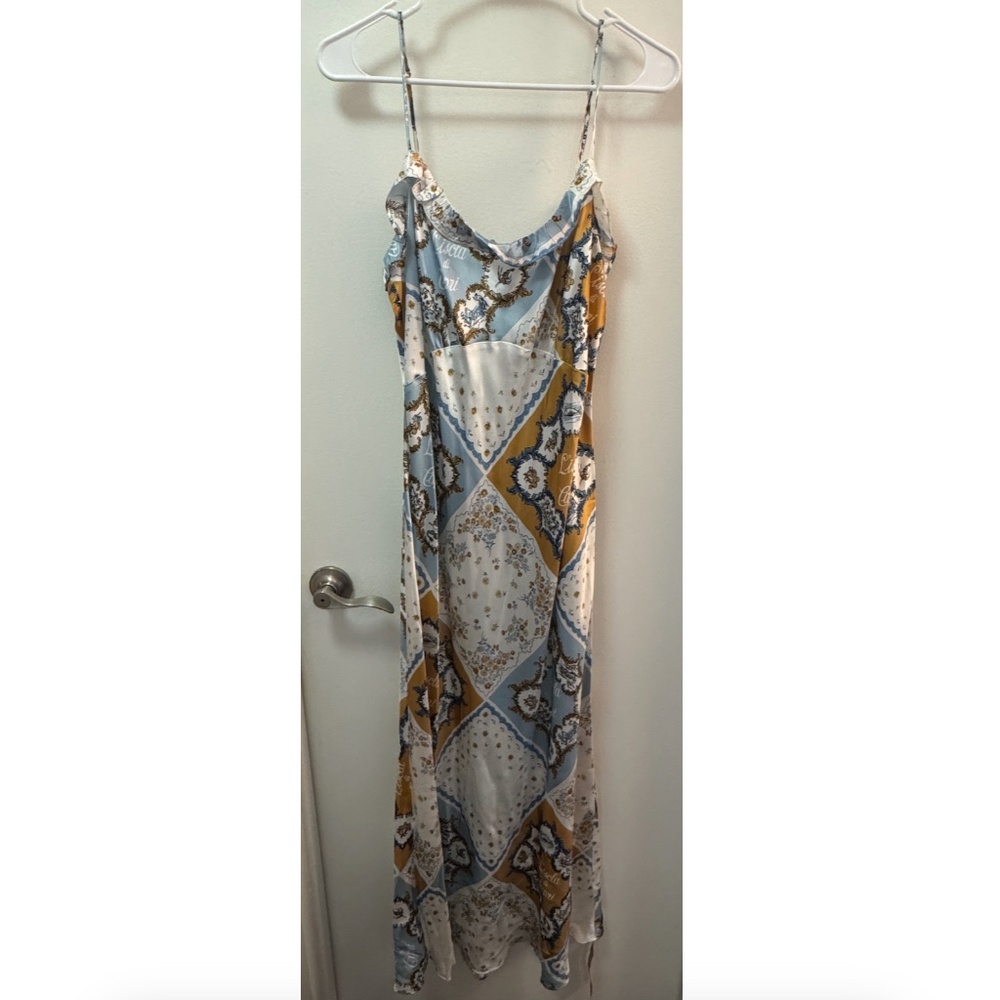 NWT Reformation Aribella Ruffled Printed Silk-Charmeuse Maxi Dress